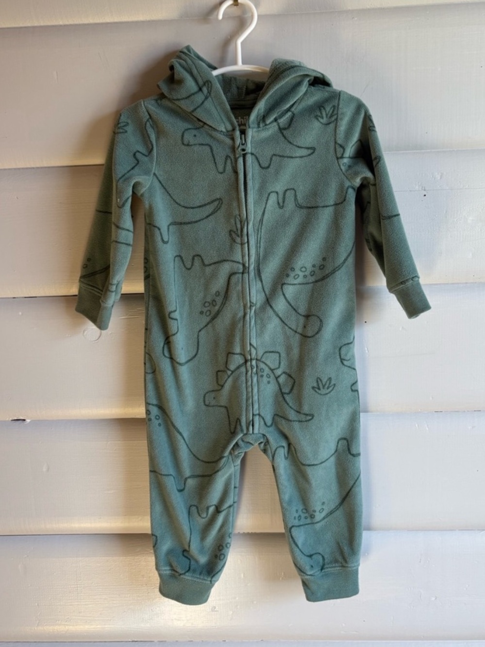 3/$25 Child of Mine One Piece Fleece Dinosaur outfit baby size 12m